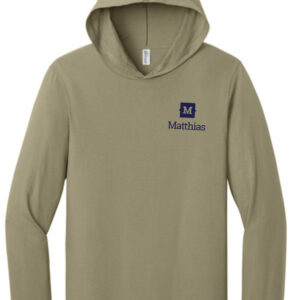 TAN HOODIE WITH NAVY LOGO