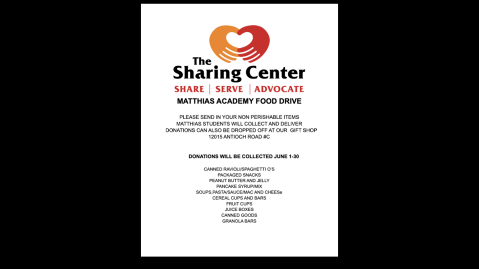Sharing Center Food Drive Flyer for June 2026